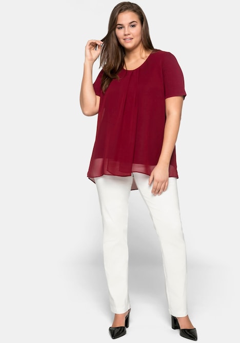 Blusenshirt Kurzarm Uni Ohne Kragen
