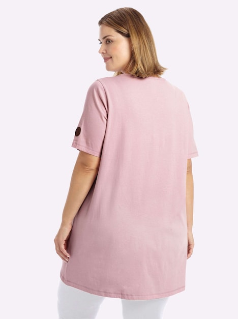 Halbarmshirt Longshirt mit gerundetem Saum Kurzarm