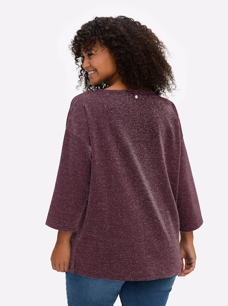 Sweatshirt Sweatshirt aus Glitzergarn 3/4-Arm Uni Ohne Kragen