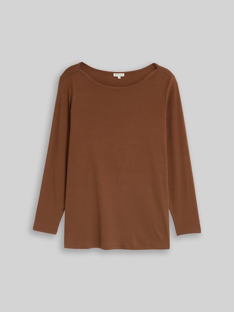 Slim Fit Langarmshirt mit U-Boot-Ausschnitt