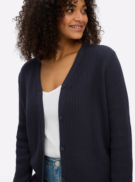 Strickjacke Langarm Ajour Ohne Kragen