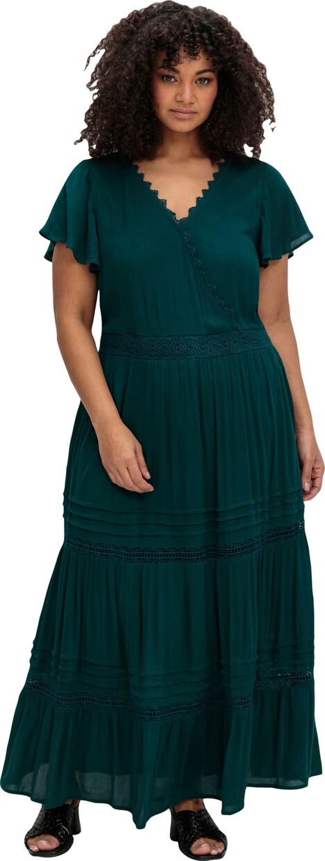 Maxikleid Kurzarm Uni Ohne Kragen