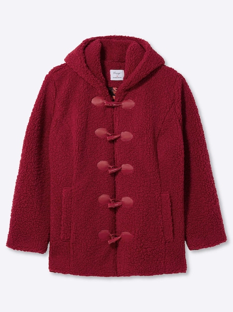 Teddy-Jacke Kapuzenplüschjacke mit Knebelknöpfen Langarm Kapuzenkragen