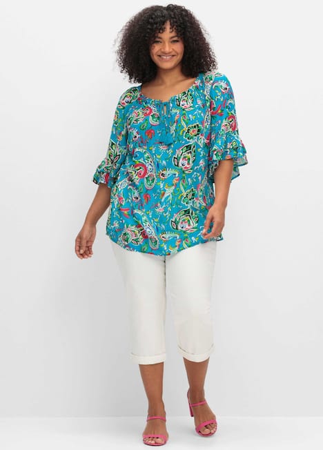 Tunika 3/4-Arm Blumen Ohne Kragen