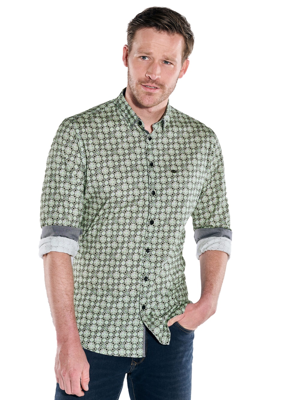 Herren Langarm-Hemd slim fit , Hellgruen