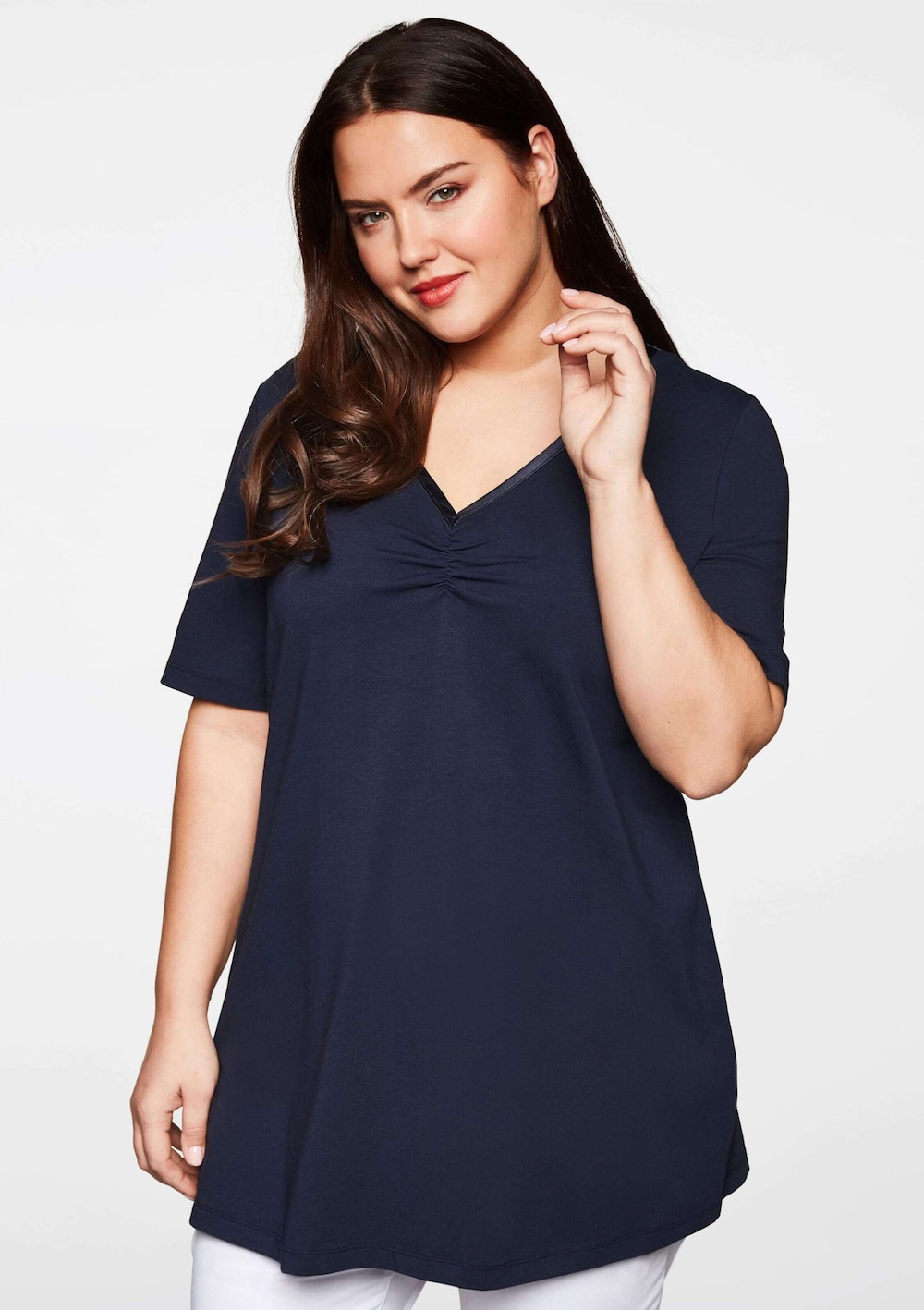 Longshirt Kurzarm Uni Ohne Kragen