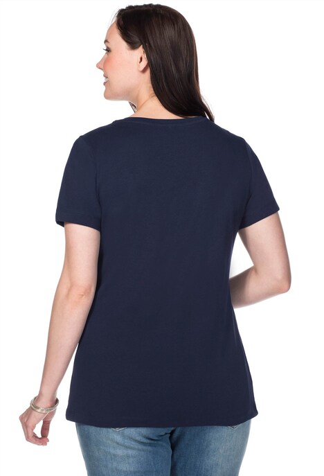 T-Shirt T-Shirt mit V-Ausschnitt, Rippqualität Kurzarm Uni Ohne Kragen