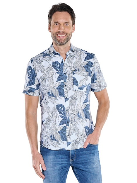 Herren Gemustertes Kurzarmhemd mit Brusttasche , Hellblau