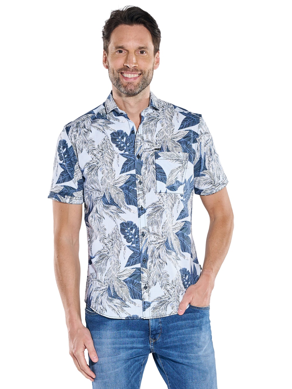 Herren Gemustertes Kurzarmhemd mit Brusttasche , Hellblau