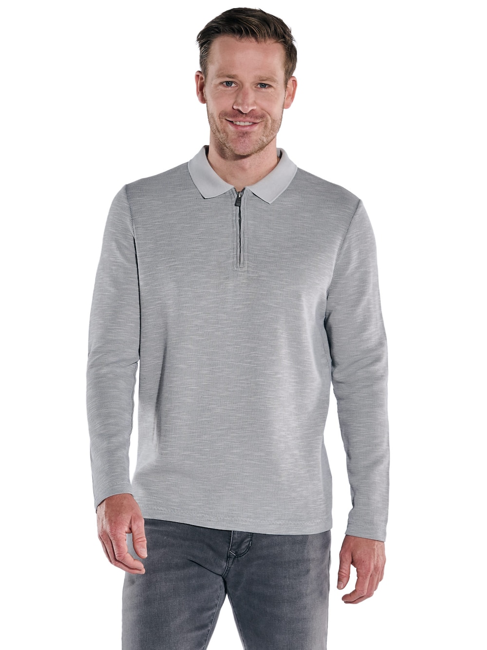 engbers Herren Langarmshirt mit Polokragen , Silbergrau