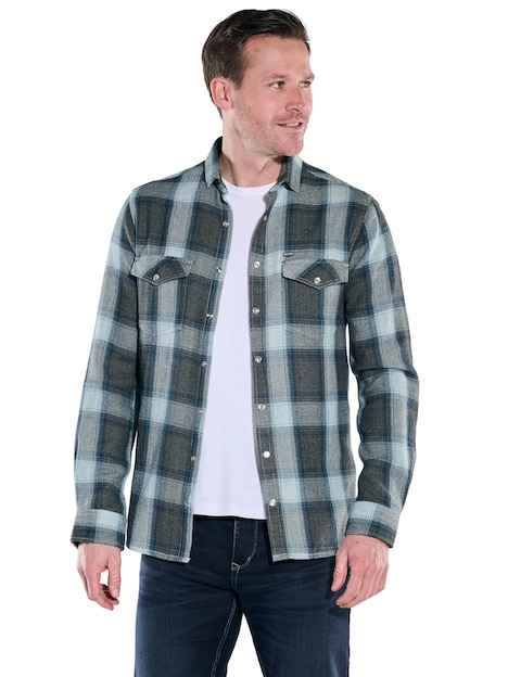 Herren Overshirt kariert , Petrolgruen
