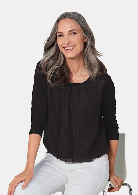 Chiffon-Shirt mit 3/4-Arm, Rundhals