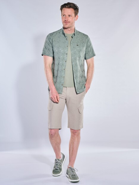 Herren Kurzarm Hemd mit geometrischem Muster , Oliv