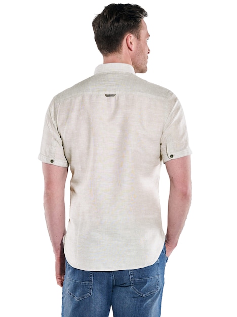 Herren Kurzarm-Hemd mit Leinenanteil , Beige