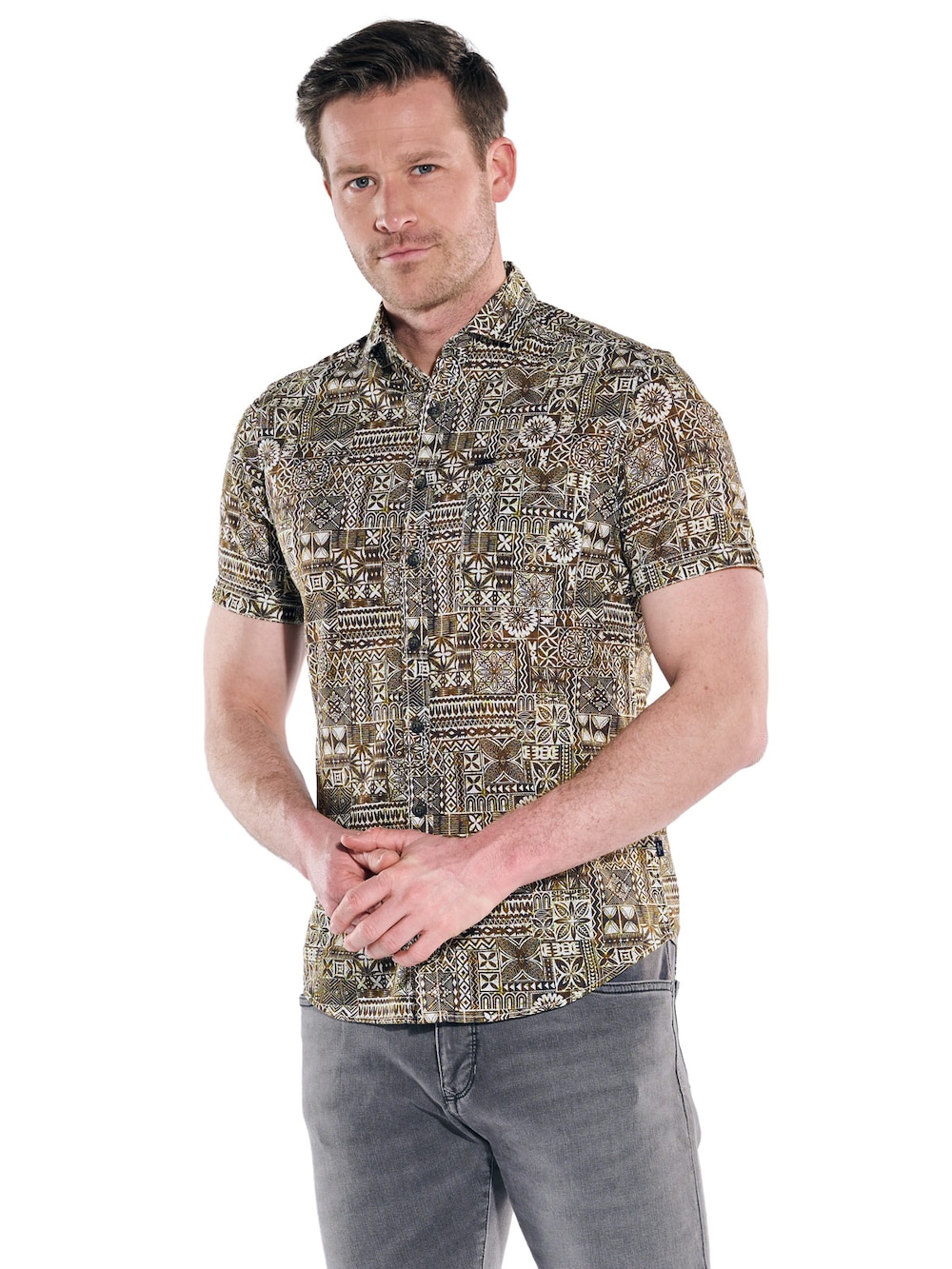 Herren Hemd kurzarm , Braun