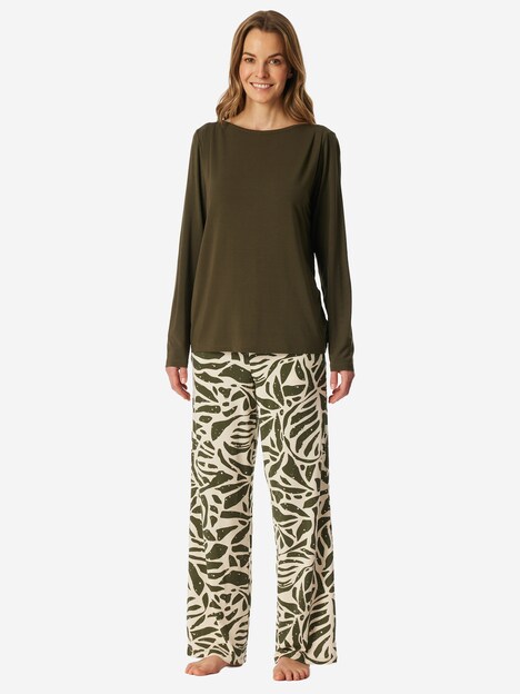 Schiesser Damen Pyjama Selected Premium oliv