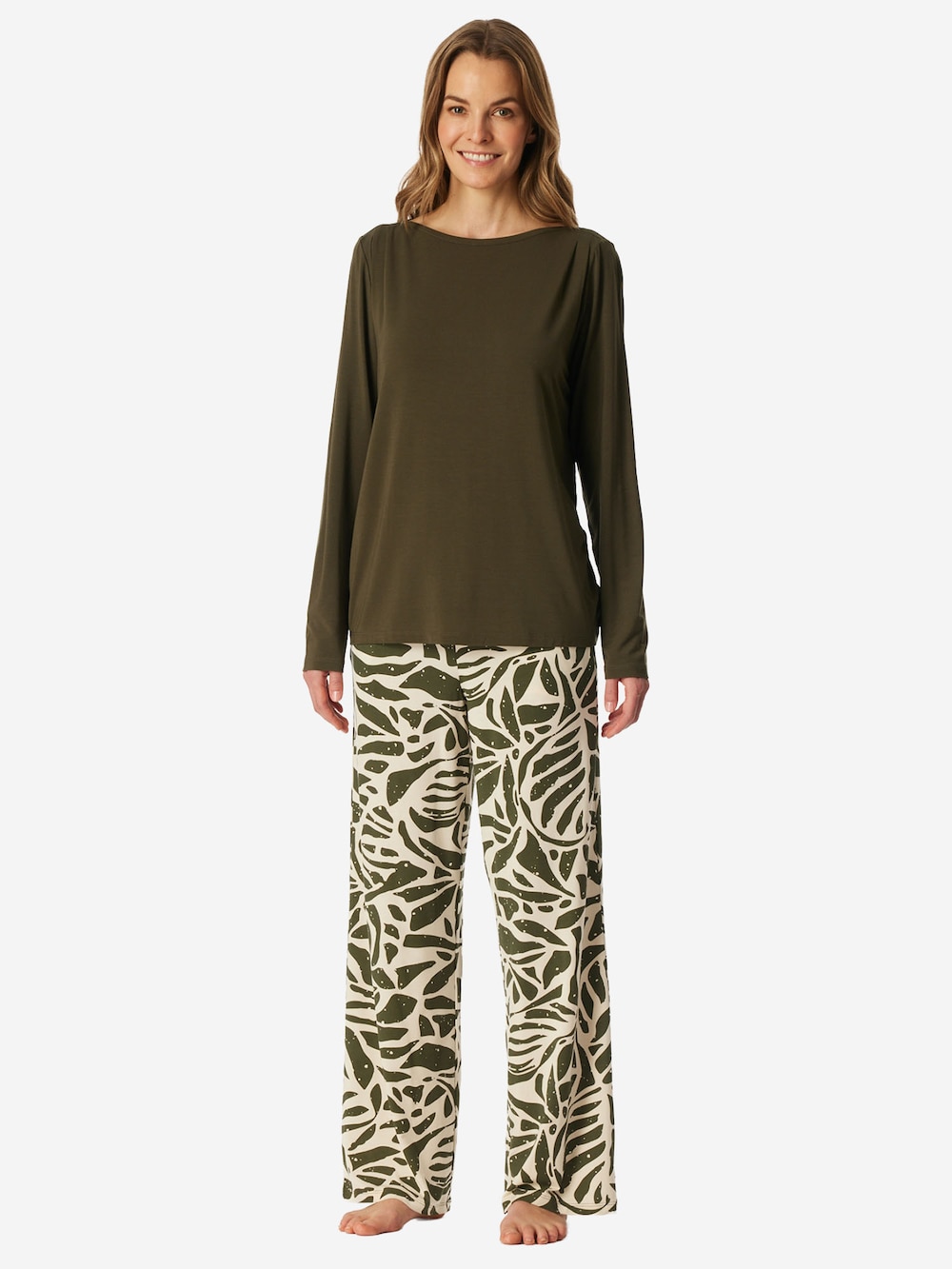 Schiesser Damen Pyjama Selected Premium oliv