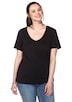 T-Shirt T-Shirt mit V-Ausschnitt, Rippqualität Kurzarm Uni Ohne Kragen