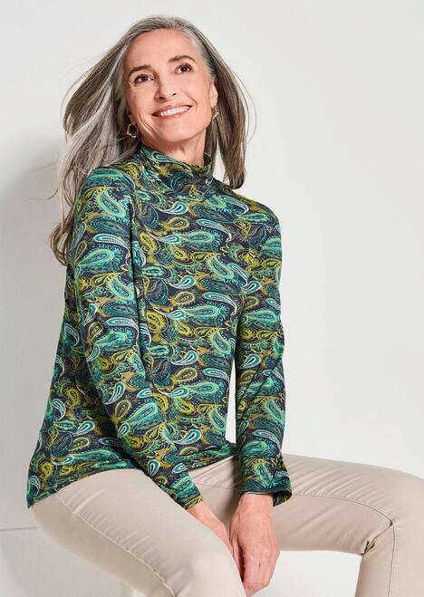 Longsleeve, Allover-Print, Stehkragen
