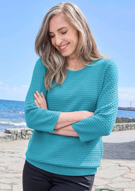 Halbarm Baumwollpullover mit Struktur