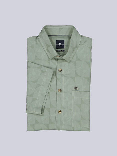 Herren Kurzarm Hemd mit geometrischem Muster , Oliv