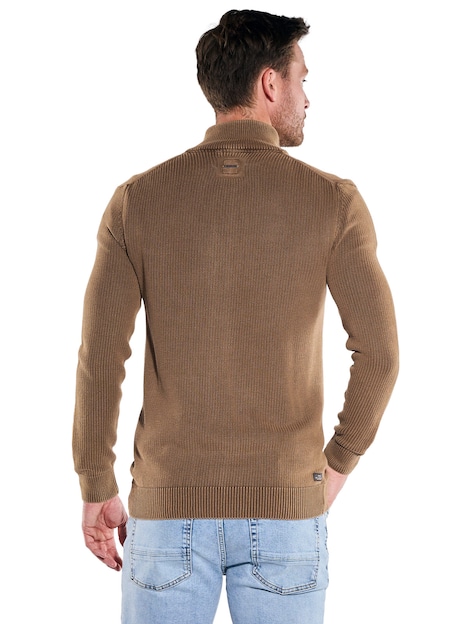 Herren Cardigan mit Zipper und Stehkragen , Cognac