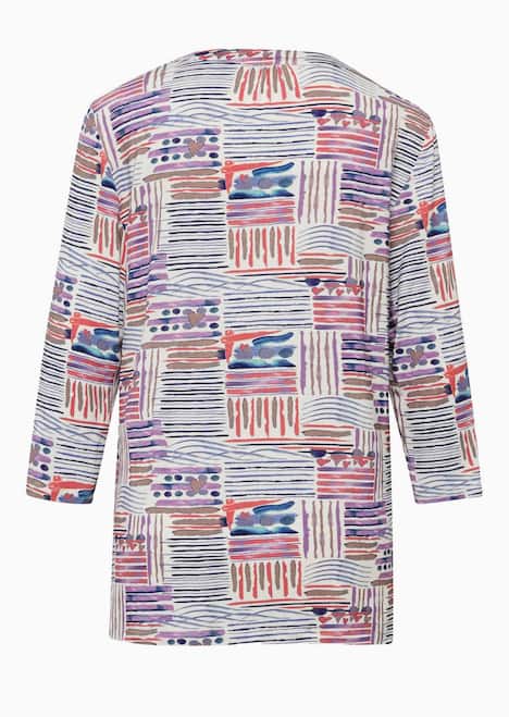 Tunika-Druckshirt mit Stehkragen