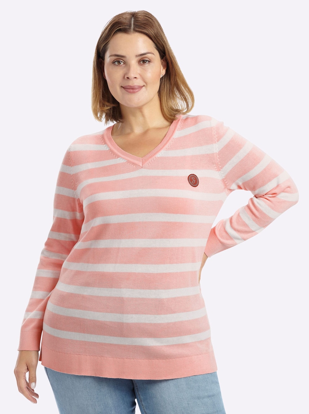 Strickpullover Streifenpullover mit V-Ausschnitt Langarm Ohne Kragen