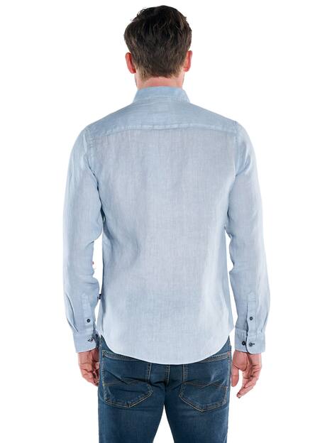 engbers Herren Leinenhemd mit gewaschener Optik , Hellblau