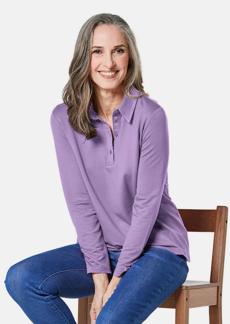 Langarm Poloshirt mit Schmuckband an Knopfleiste