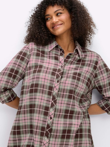 Langarm-Bluse Karobluse in angerauter Flanell-Qualität Langarm Hemdkragen