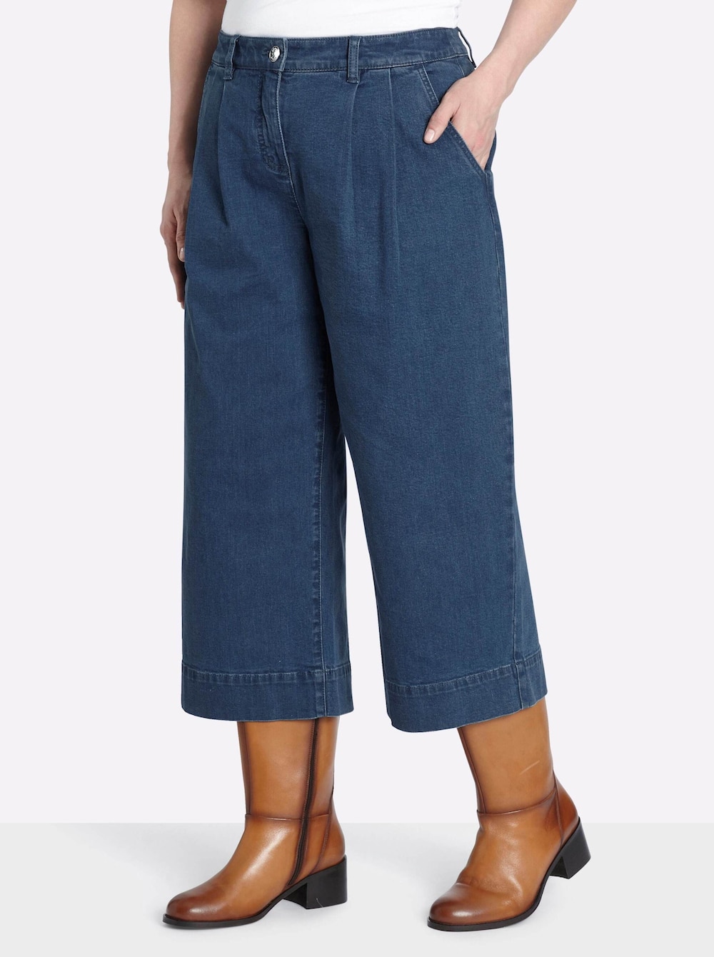 Culotte Culotte aus Denim, mit Bundfalten normal Formbund