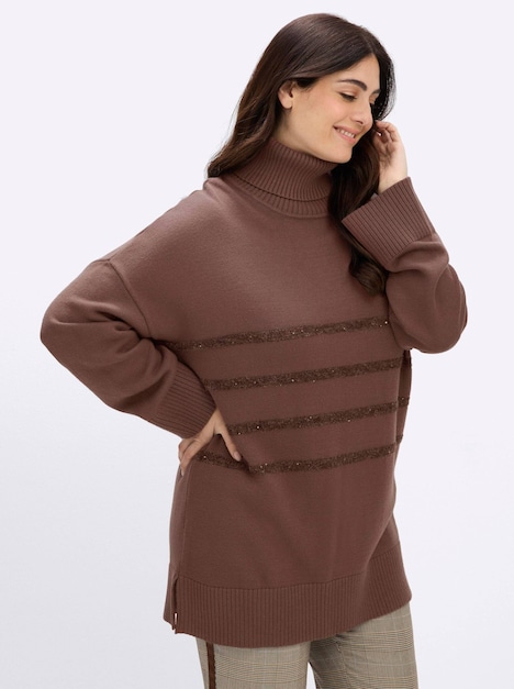 Rollkragen-Pullover Rollkragenpullover mit Pailletten-Streifen Langarm Rollkragen