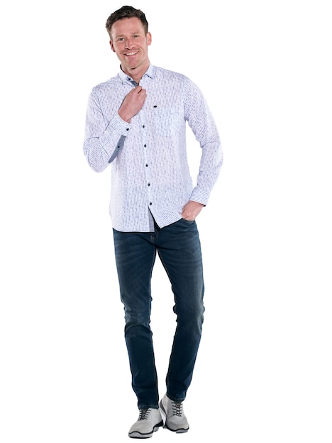Herren Langarm-Hemd gemustert , Mittelblau