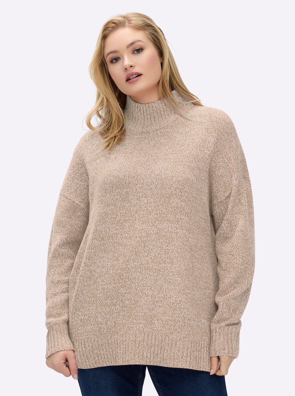 Pullover Pullover in melierter Strickqualität Langarm Meliert Stehkragen