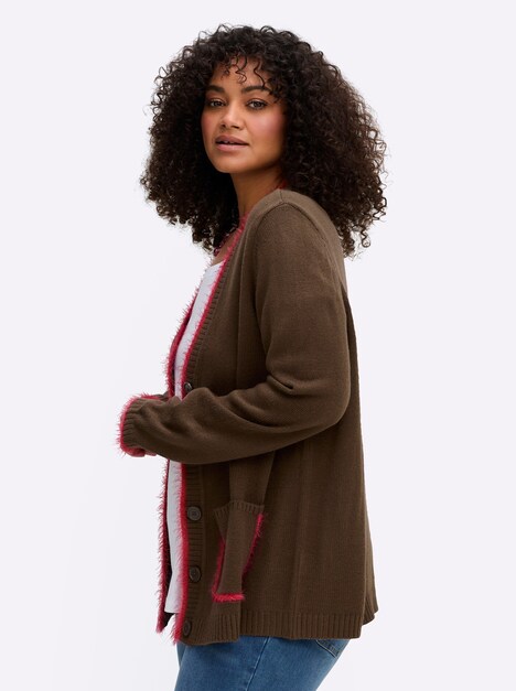 Strickjacke Langarm Jersey Uni Ohne Kragen