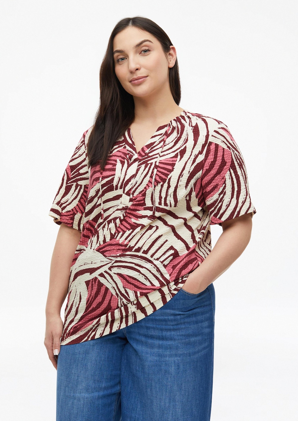 Strukturierte Viskosemix-Bluse mit All-over-Print