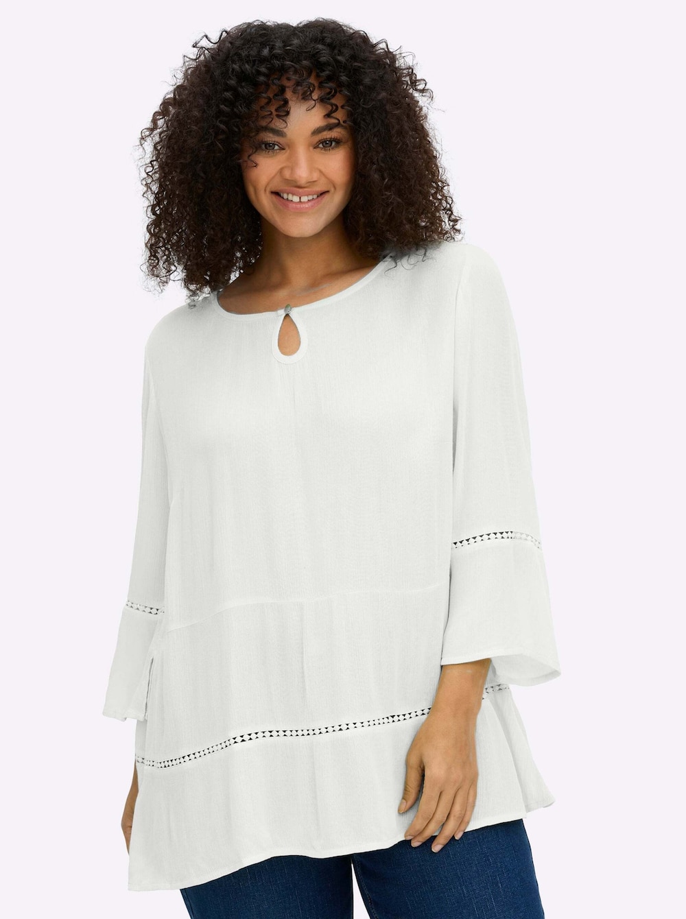 3/4-Arm-Bluse 3/4-Arm Ohne Kragen