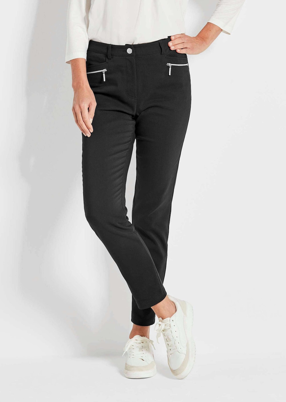 Lange Schlupfhose BELLA Grau Stretchhose, Schlupfhose, Bauchwegform, Businesshose, Baumwollhose, Damen