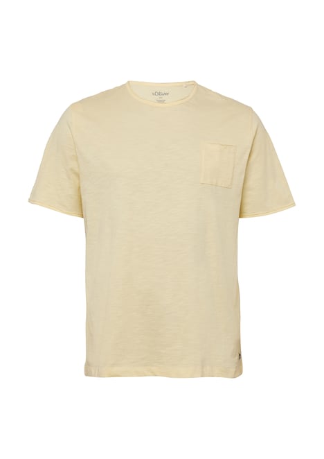 Flammgarn-T-Shirt mit Brusttasche und offenen Kanten