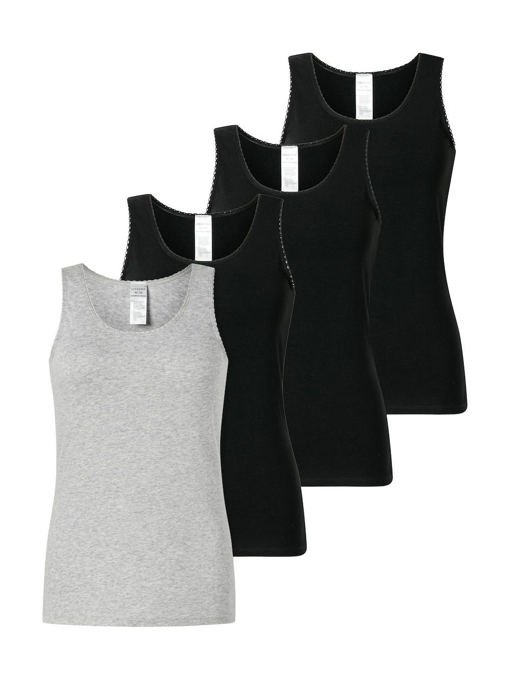 Schiesser Damen Unterhemd 4-Pack Modern Multipacks - schwarz-grau