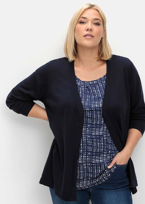 Strickjacke Langarm Uni Ohne Kragen