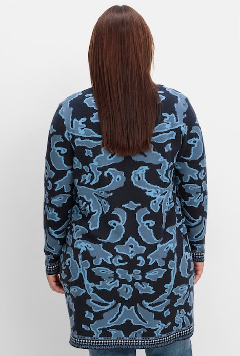 Longstrickjacke Langarm Jacquard Mehrfarbig Schalkragen