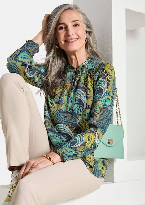 Viskose-Satin-Bluse mit Paisley-Muster