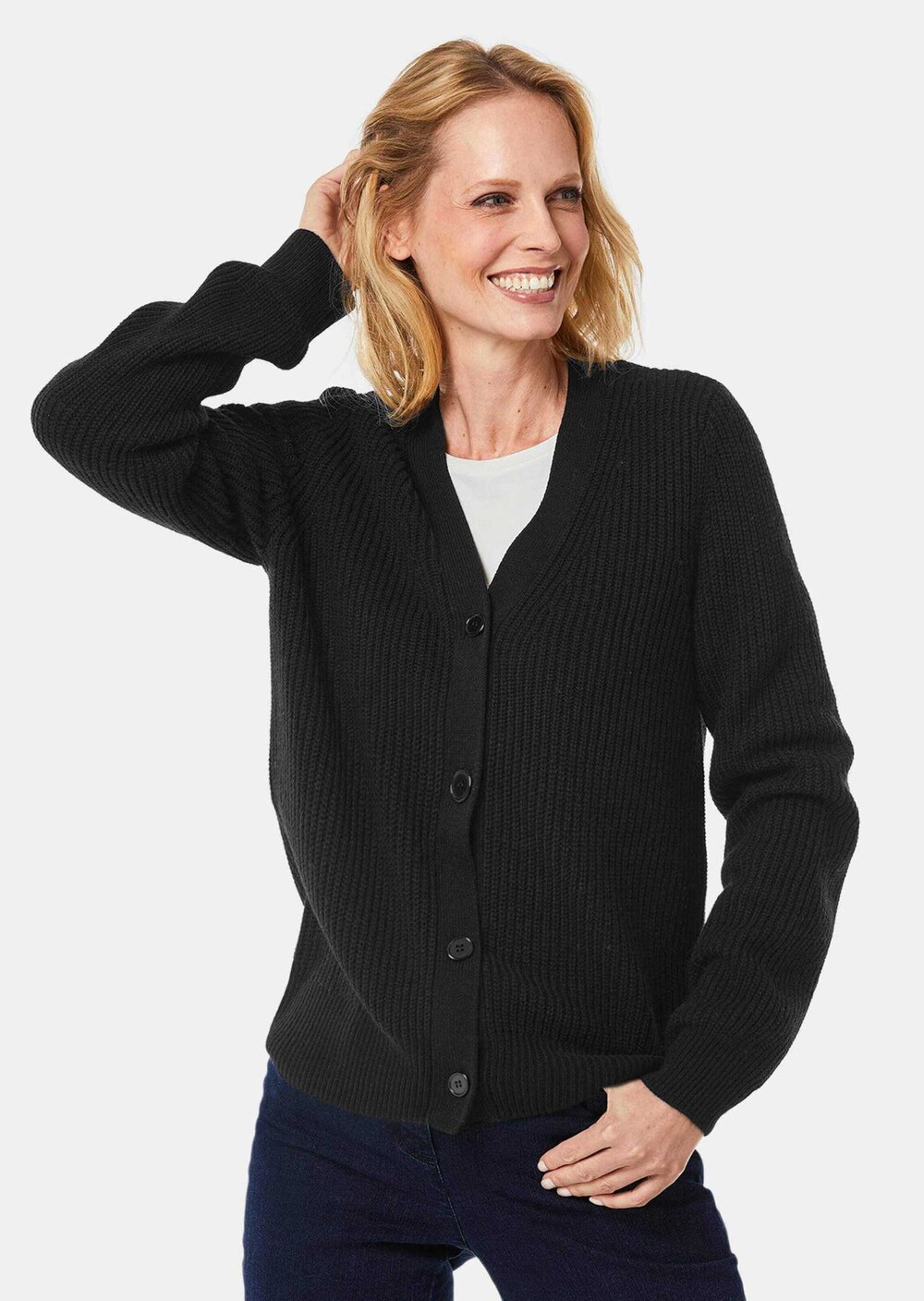 Pflegeleichte Strickjacke in hochwertiger Rippenstruktur