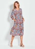 Midikleid, Allover-Print, V-Ausschnitt