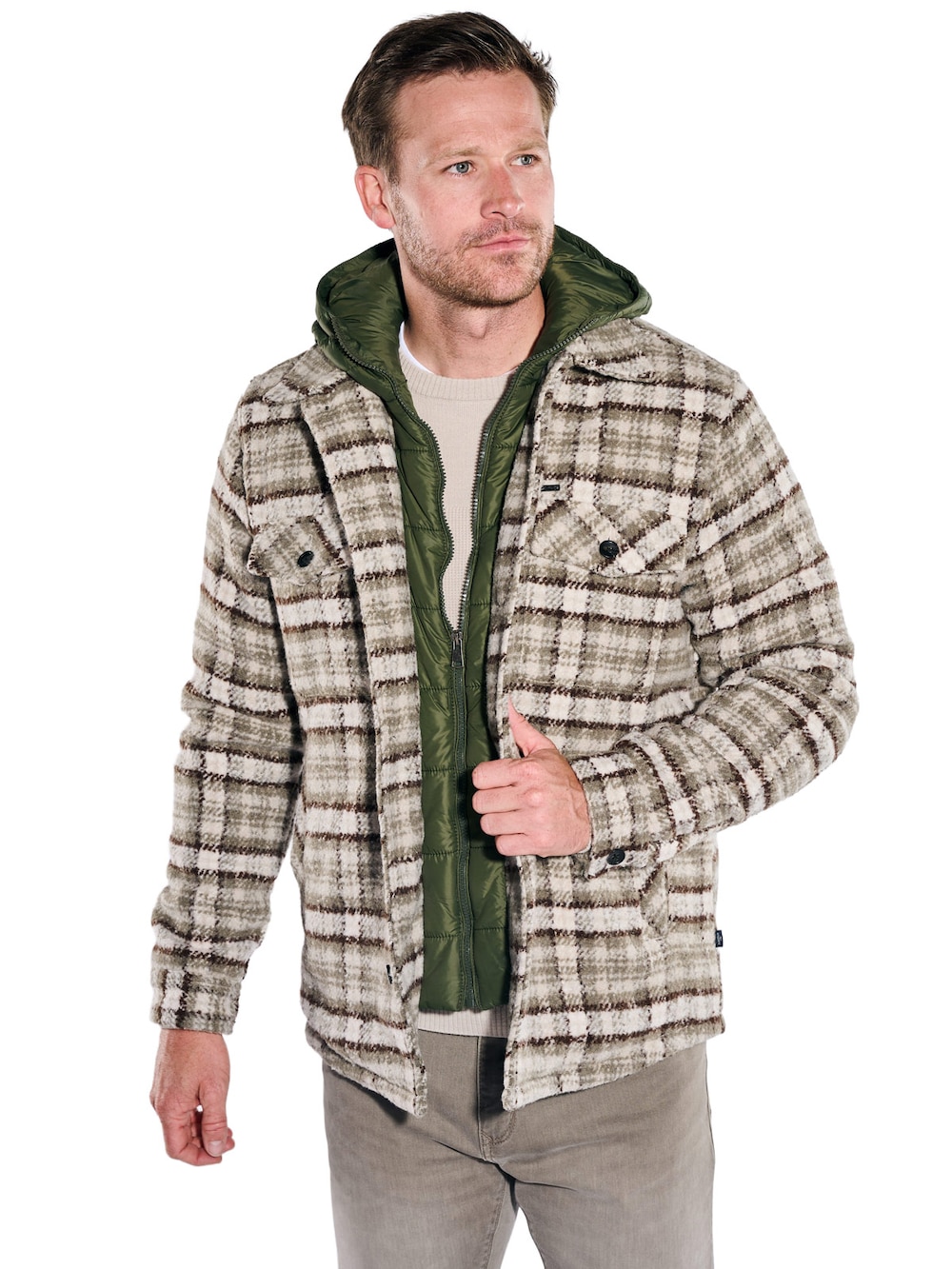 Herren Overshirt-Jacke , Oliv