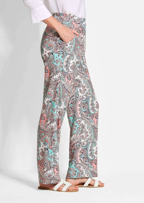 Lange Viskose Schlupfhose mit Paisley-Print und weitem Bein
