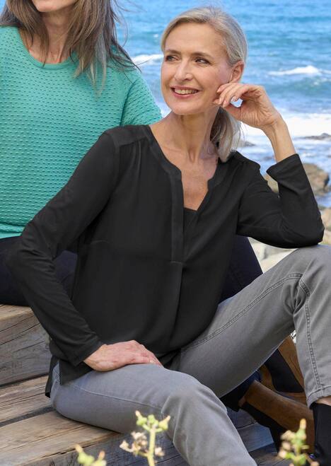 Elegantes Chiffonshirt mit Jersey-Details