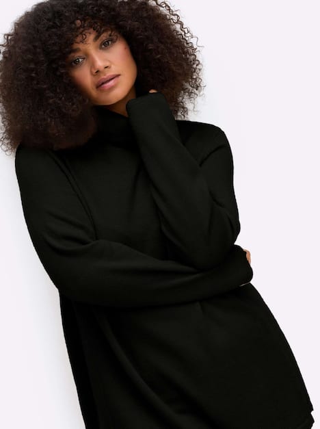 Pullover Langarm Jersey Uni Rollkragen